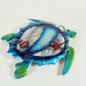 Metal Sea Turtle Wall Art Blue Green Coastal Shell Starfish Decor